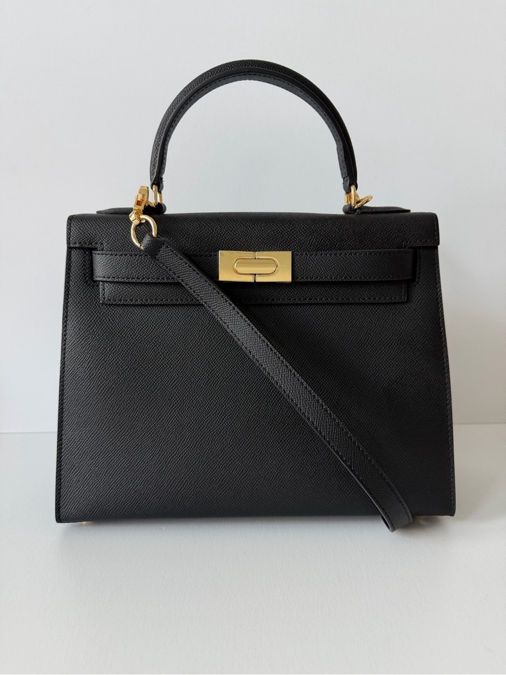 Lily & Bean Kelly Style Leather Top Handle Bag in Black